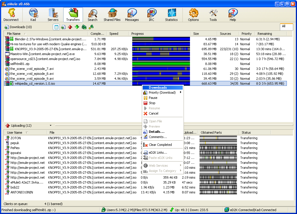 Emule 0.50a Emule es un cliente de redes P2P utilizado para la red P2P híbrida, Edonkey2000.