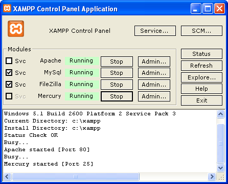 Instalación de XAMPP Una vez instalado podemos administrar los diferentes servicios que nos ofrece desde el panel de