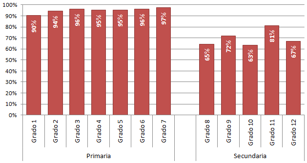 11. La promoción del grado Porcentaje de promovidos (*) a fin del ciclo lectivo. Grados 1 a 12. Educación común. Año 2009. Fuente: Procesamientos propios sobre la base de datos de DiNIECE-ME.