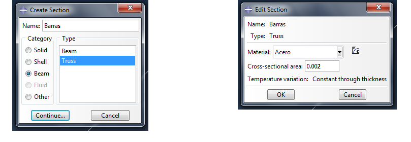 El segundo paso consiste en crear la sección de las barras del reticulado, que se logra con la opción Section Create de la barra de Menú. En un primer cuadro de diálogo (Figura 2.