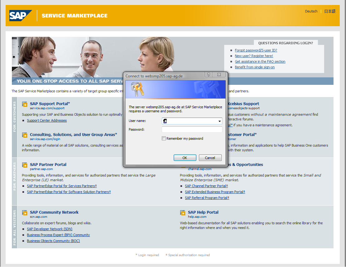 Acceda a SAP Service Marketplace (http://service.sap.