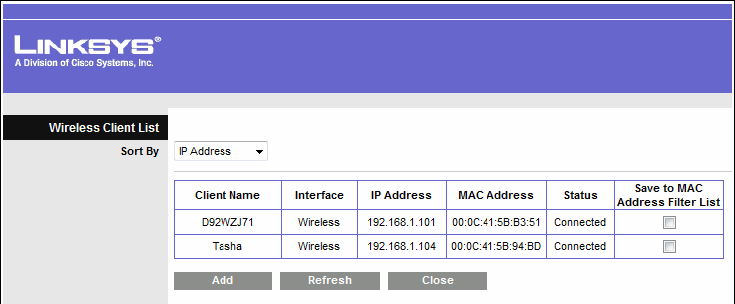 Hace clic en la casilla de verificación Save to MAC Address Filter List (Guardar en la lista de filtrado de direcciones MAC) para cada dispositivo cliente que desea agregar y luego hace clic en el