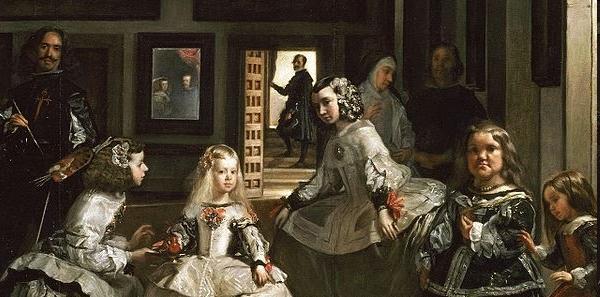 1- La infanta Margarita, de apenas cinco años de edad, ha invadido el estudio que el pintor tiene en el Alcázar de Madrid, acompañada por sus dos damas de honor y un enano.