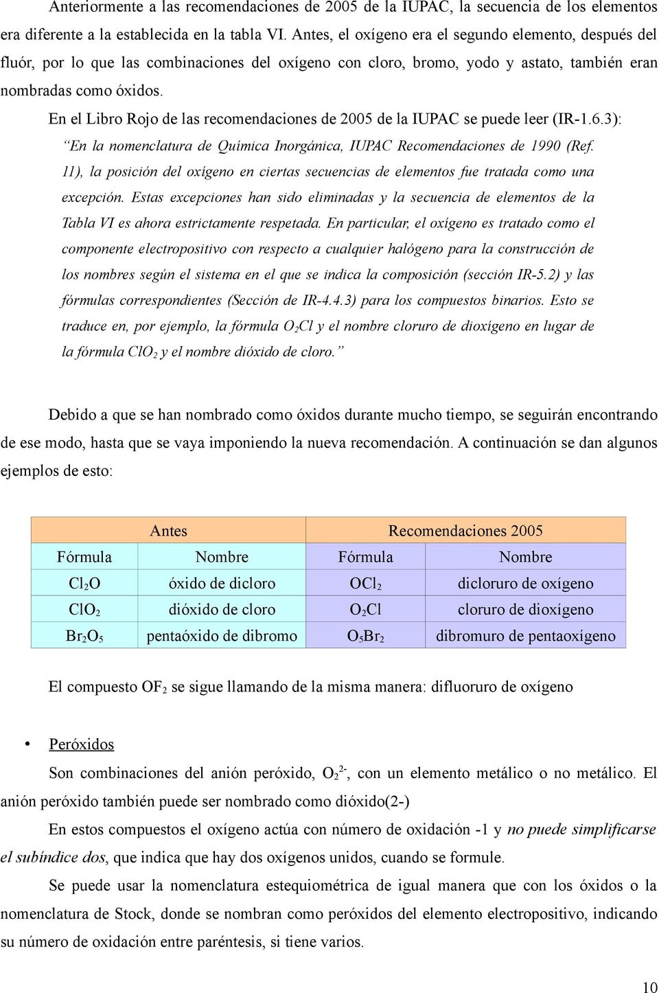 En el Libro Rojo de las recomendaciones de 2005 de la IUPAC se puede leer (IR-1.6.3): En la nomenclatura de Química Inorgánica, IUPAC Recomendaciones de 1990 (Ref.