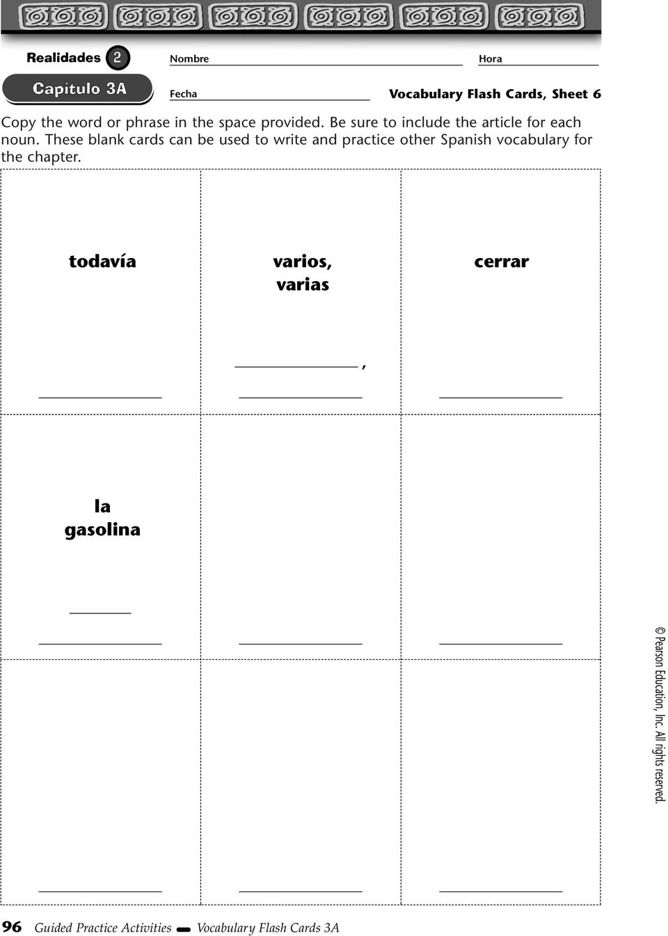 These blank cards can be used to write and practice other Spanish vocabulary