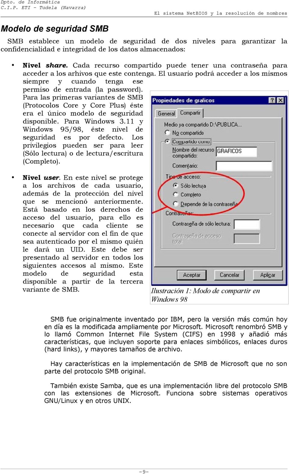 Para las primeras variantes de SMB (Protocolos Core y Core Plus) éste era el único modelo de seguridad disponible. Para Windows 3.11 y Windows 95/98, éste nivel de seguridad es por defecto.