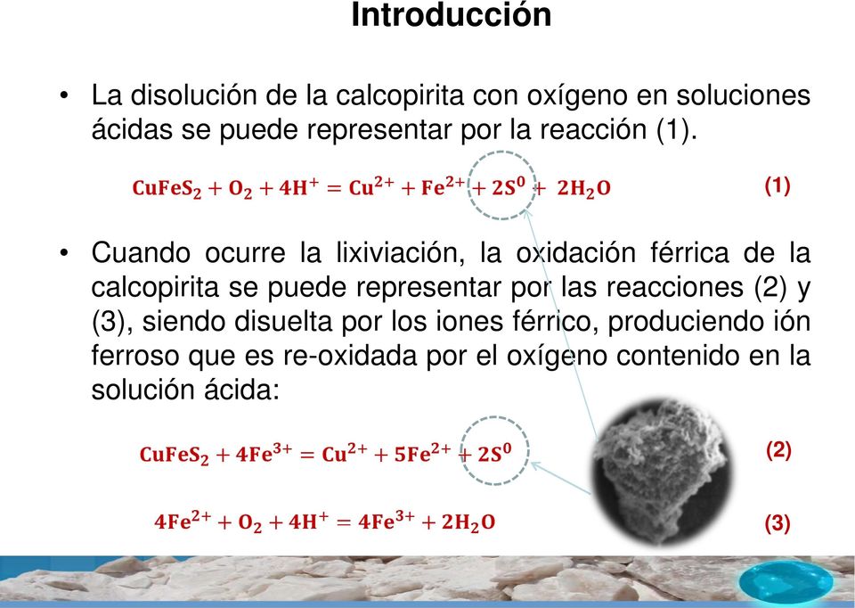 (1) Cuando ocurre la lixiviación, la oxidación férrica de la calcopirita se puede representar