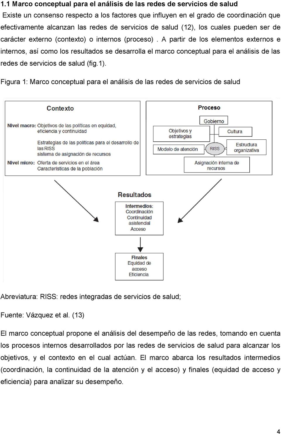 A partir de los elementos externos e internos, así como los resultados se desarrolla el marco conceptual para el análisis de las redes de servicios de salud (fig.1).