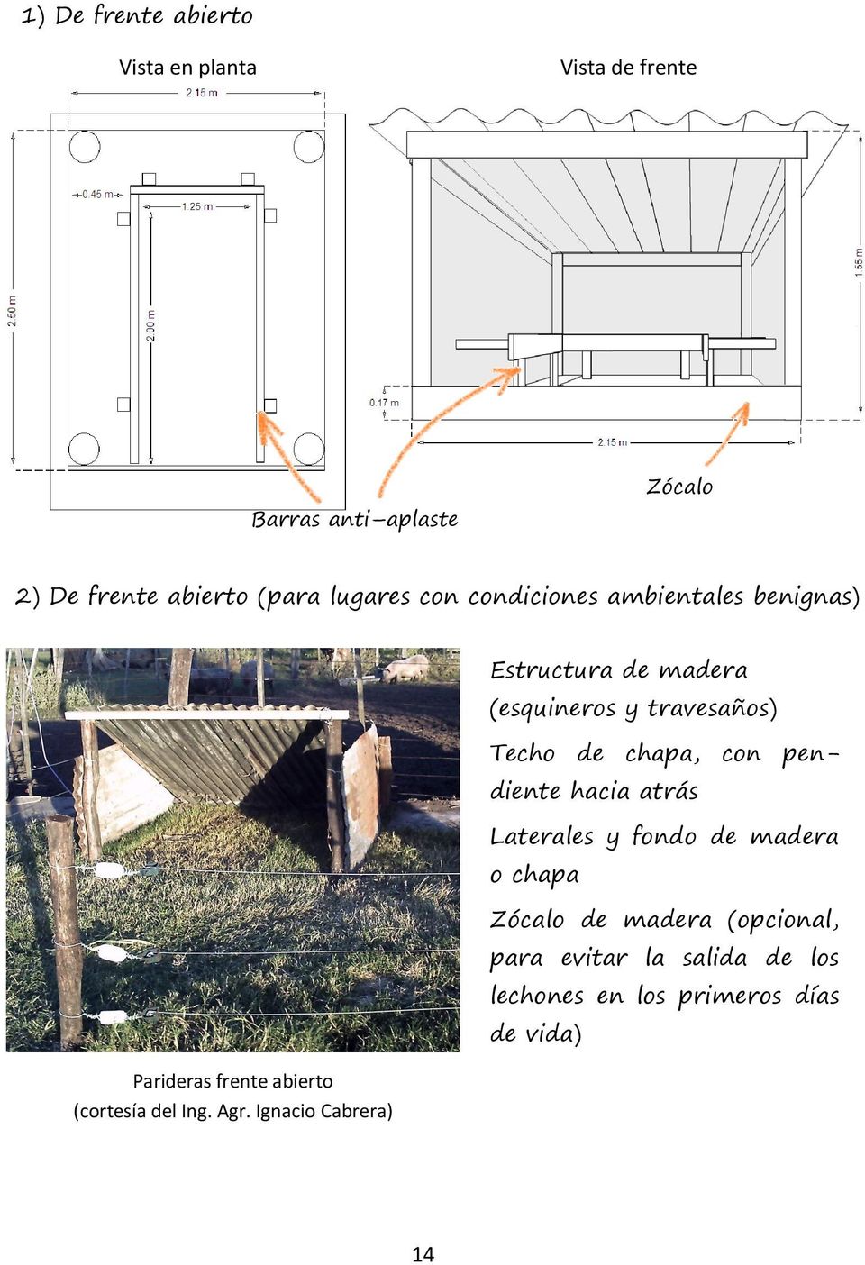 Ignacio Cabrera) Estructura de madera (esquineros y travesaños) Techo de chapa, con pendiente hacia atrás