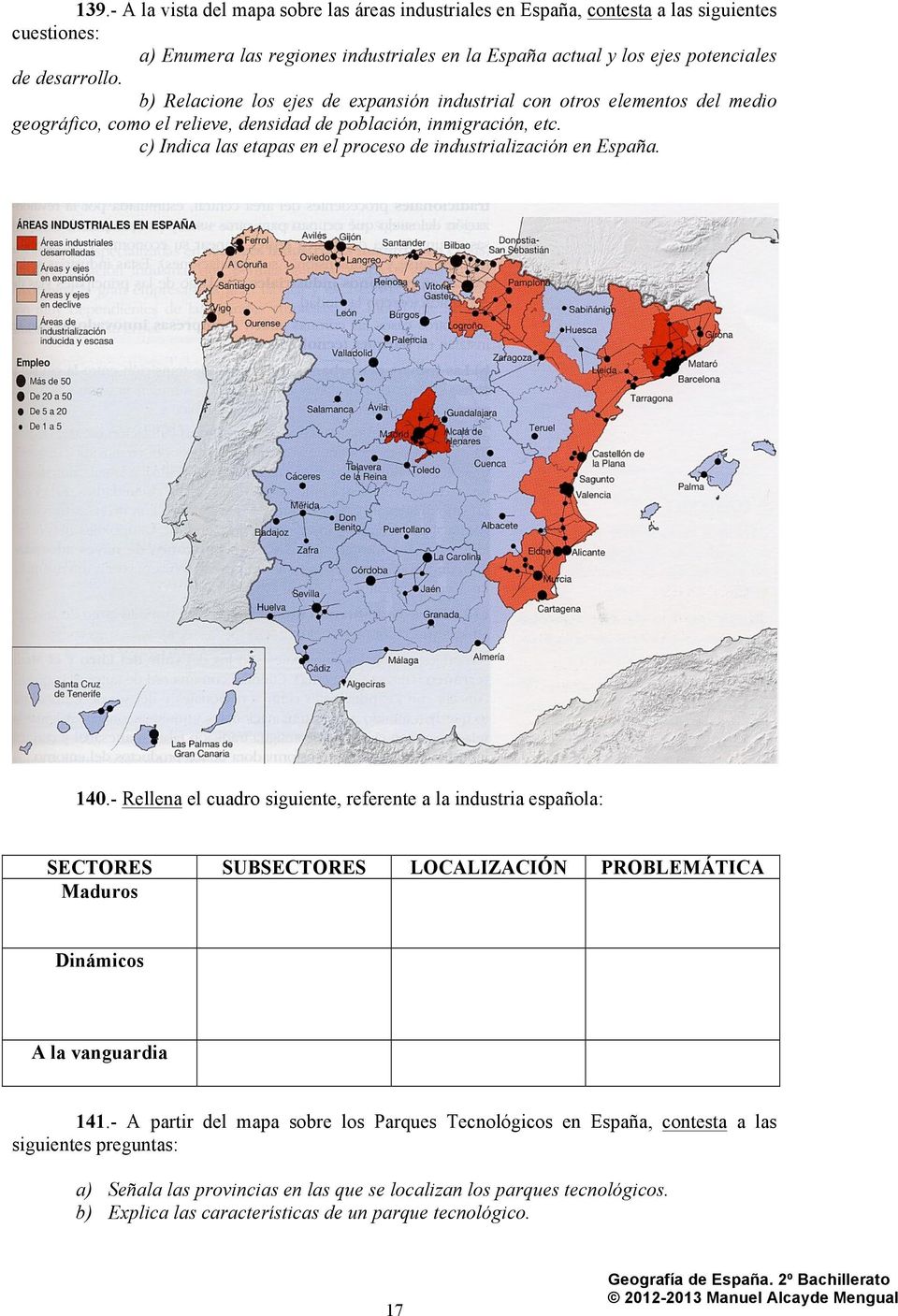 c) Indica las etapas en el proceso de industrialización en España. 140.