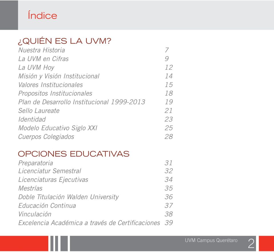 Institucionales 18 Plan de Desarrollo Institucional 1999-2013 19 Sello Laureate 21 Identidad 23 Modelo Educativo Siglo XXI 25