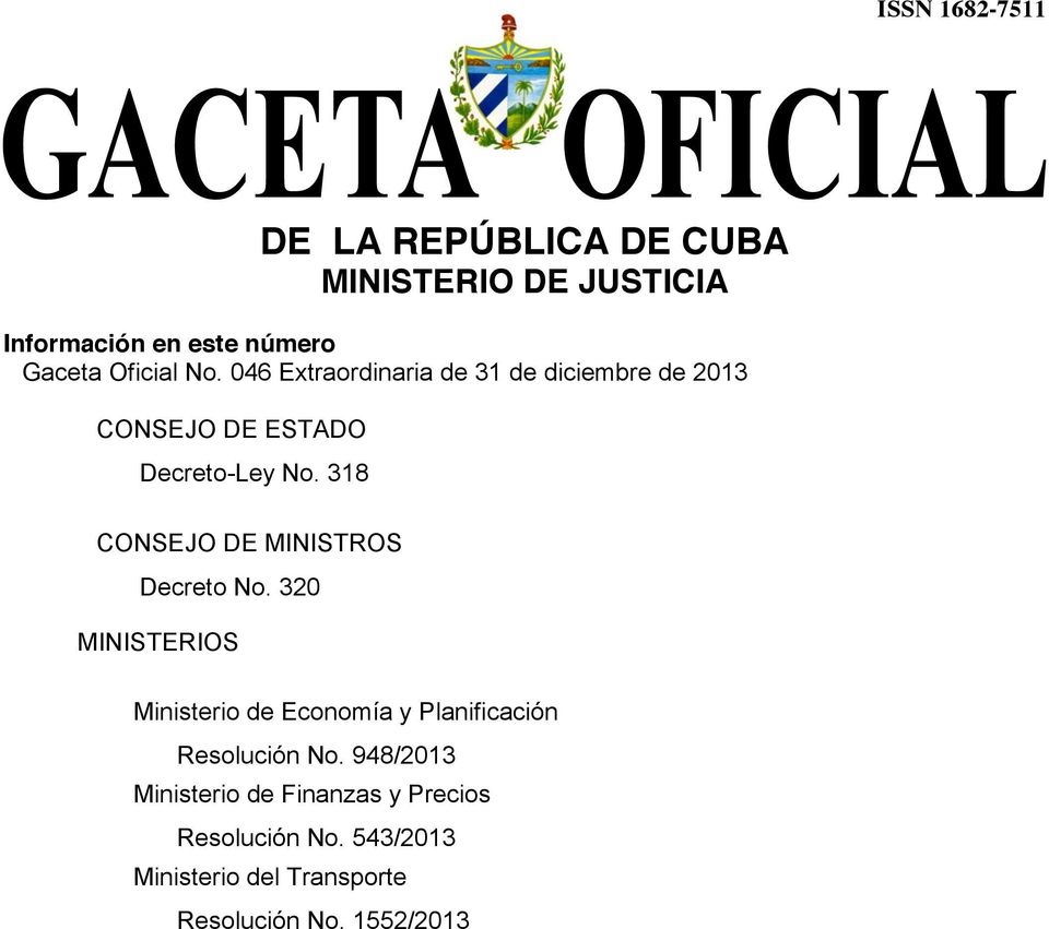 318 CONSEJO DE MINISTROS Decreto No.