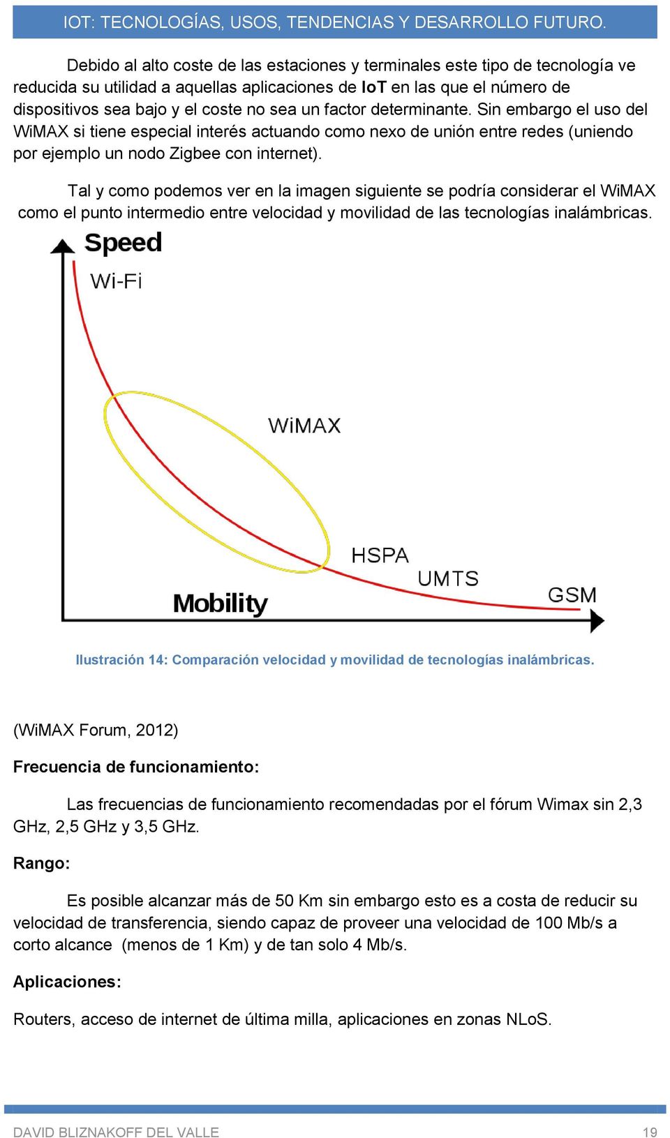 Tal y como podemos ver en la imagen siguiente se podría considerar el WiMAX como el punto intermedio entre velocidad y movilidad de las tecnologías inalámbricas.