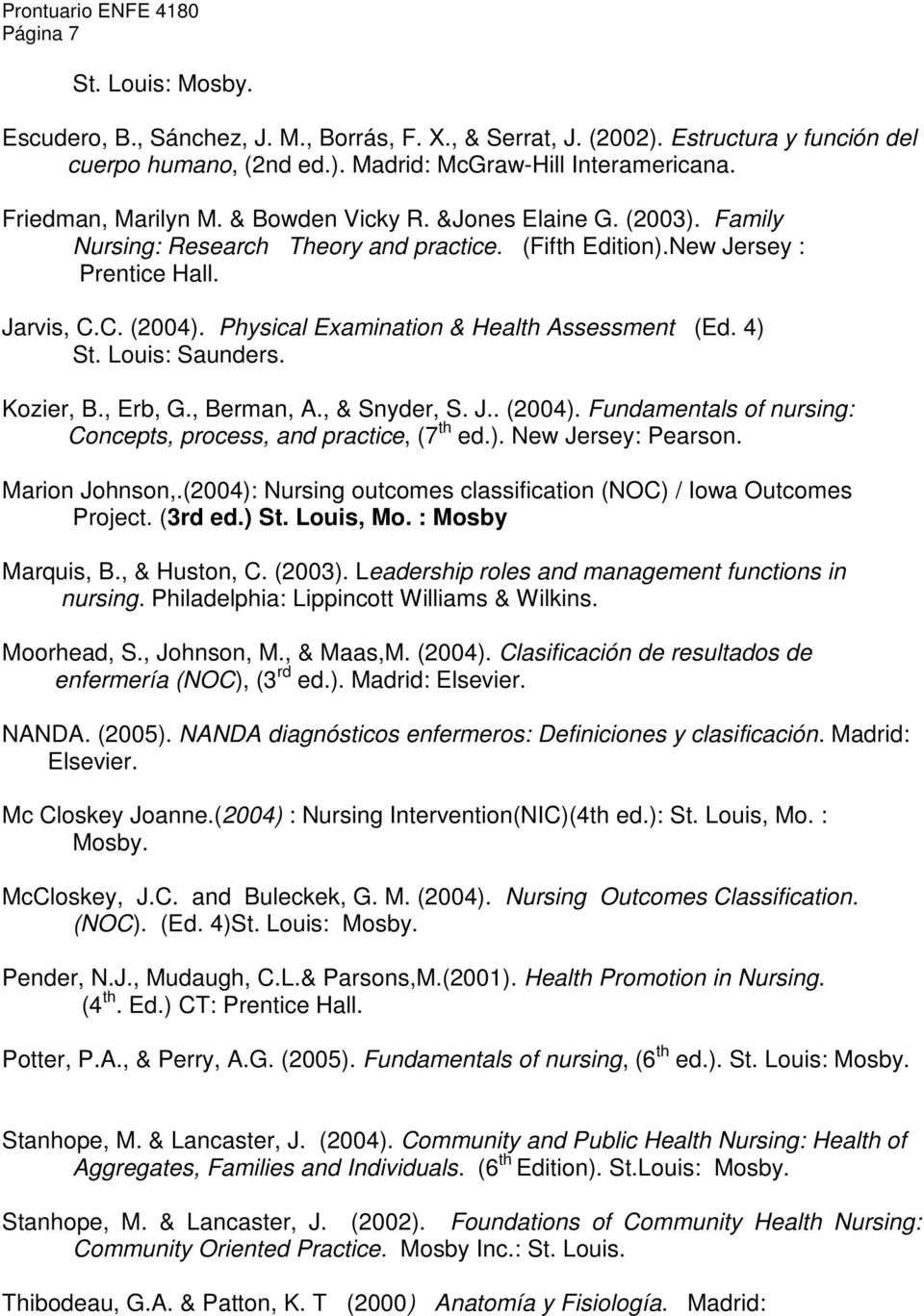 4) St. Louis: Saunders. Kozier, B., Erb, G., Berman, A., & Snyder, S. J.. (2004). Fundamentals of nursing: Concepts, process, and practice, (7 th ed.). New Jersey: Pearson. Marion Johnson,.