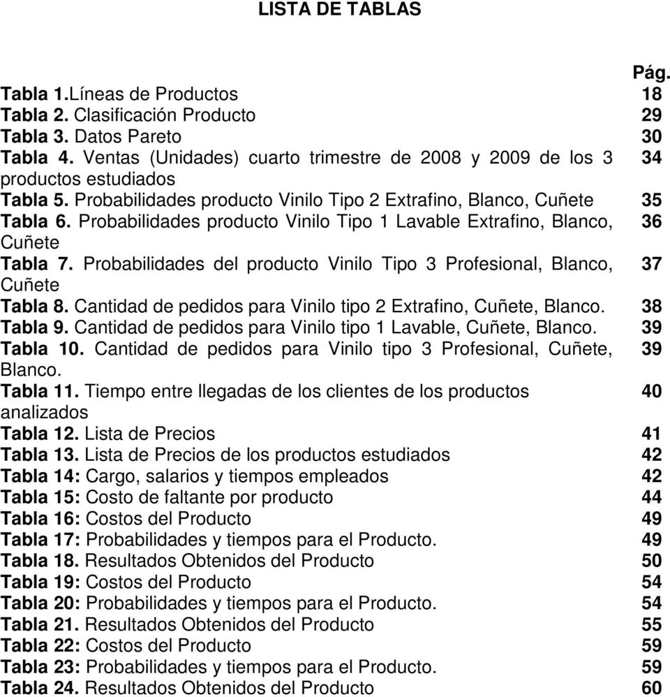 Probabilidades producto Vinilo Tipo 1 Lavable Extrafino, Blanco, 36 Cuñete Tabla 7. Probabilidades del producto Vinilo Tipo 3 Profesional, Blanco, 37 Cuñete Tabla 8.