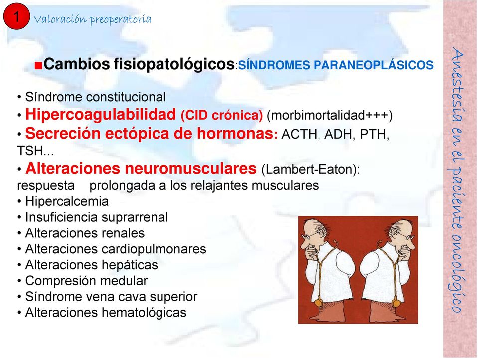 .. Alteraciones neuromusculares (Lambert-Eaton): respuesta prolongada a los relajantes musculares Hipercalcemia