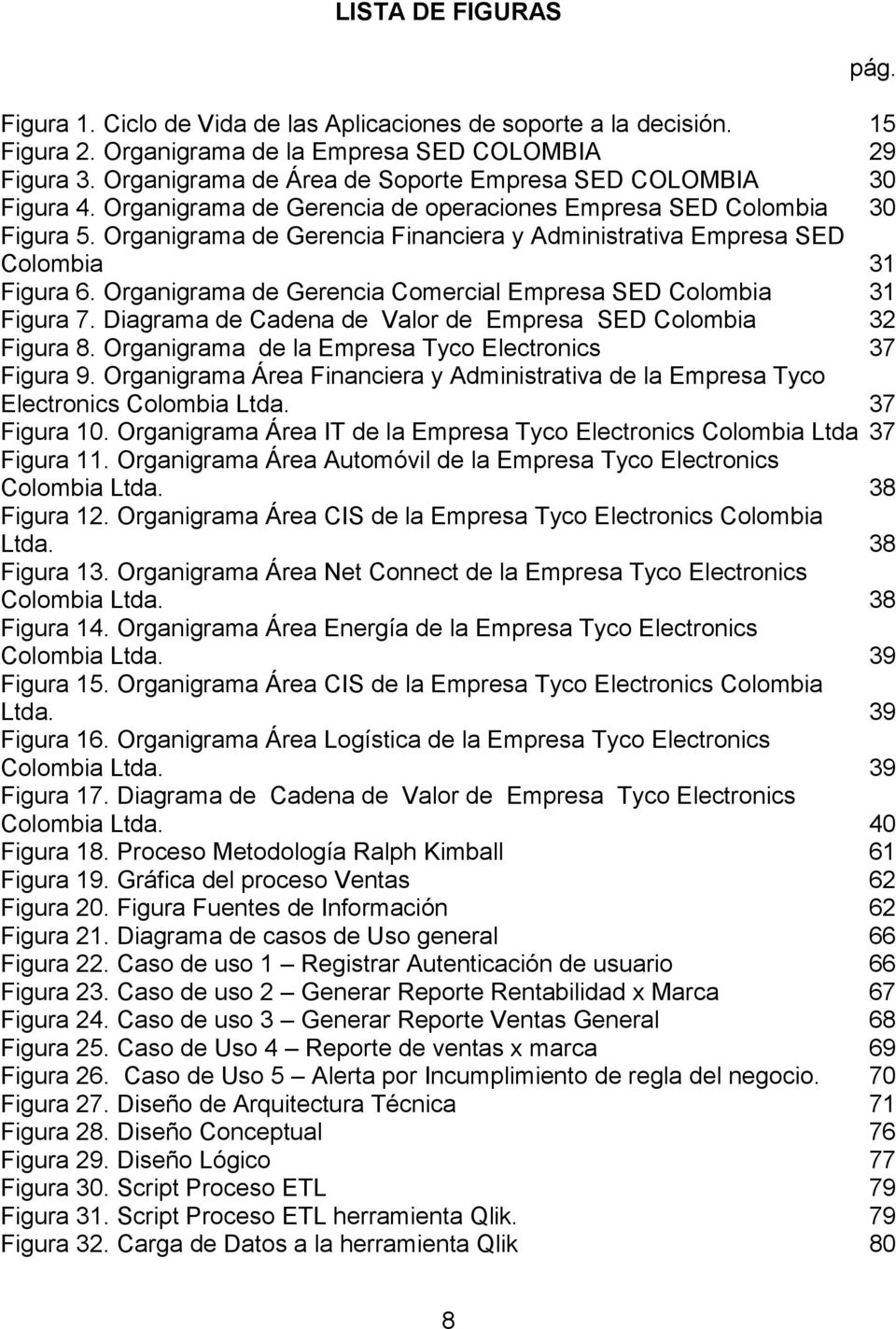 Organigrama de Gerencia Financiera y Administrativa Empresa SED Colombia 31 Figura 6. Organigrama de Gerencia Comercial Empresa SED Colombia 31 Figura 7.