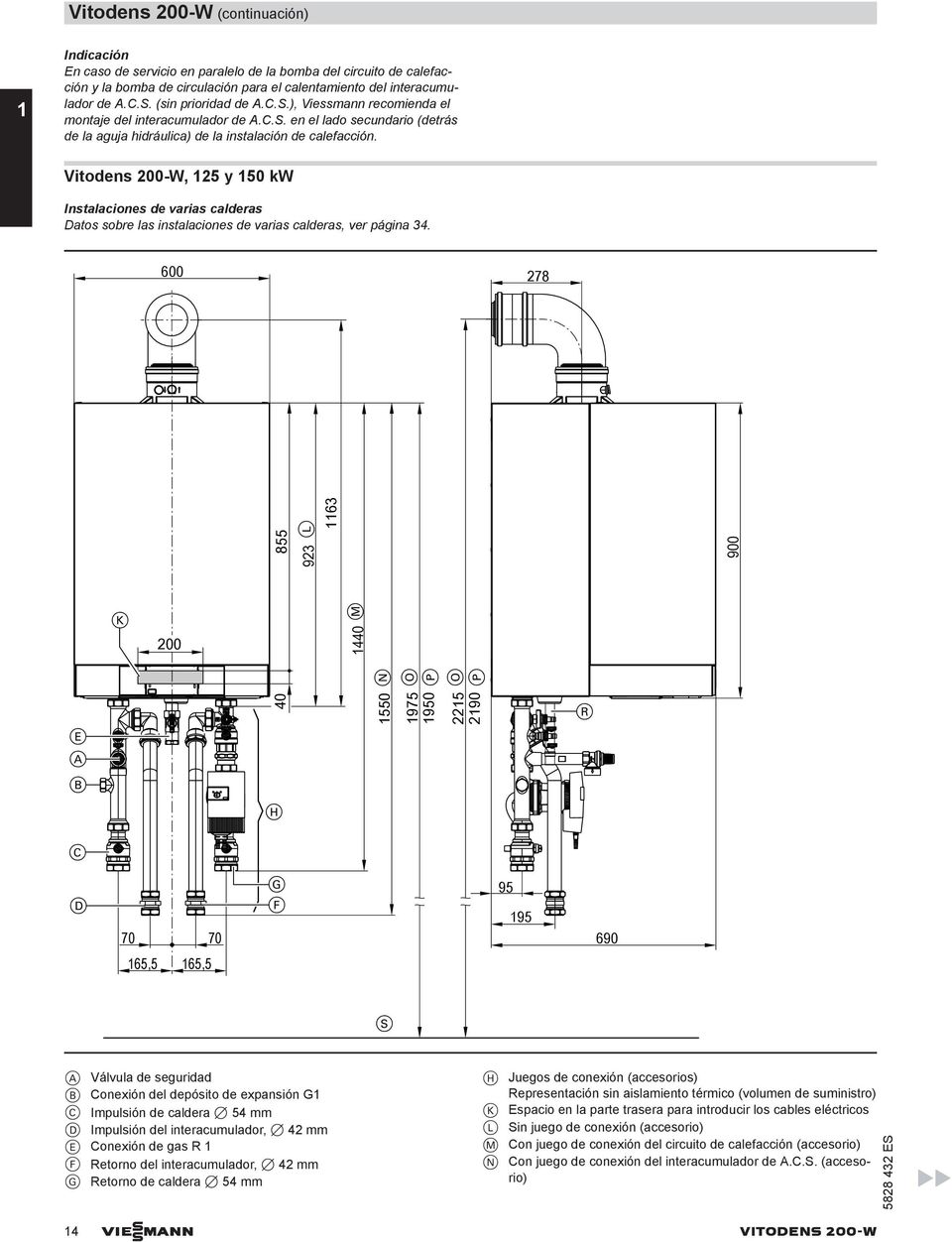 Vitodens 200-W, 125 y 150 kw Instalaciones de varias calderas Datos sobre las instalaciones de varias calderas, ver página 34.