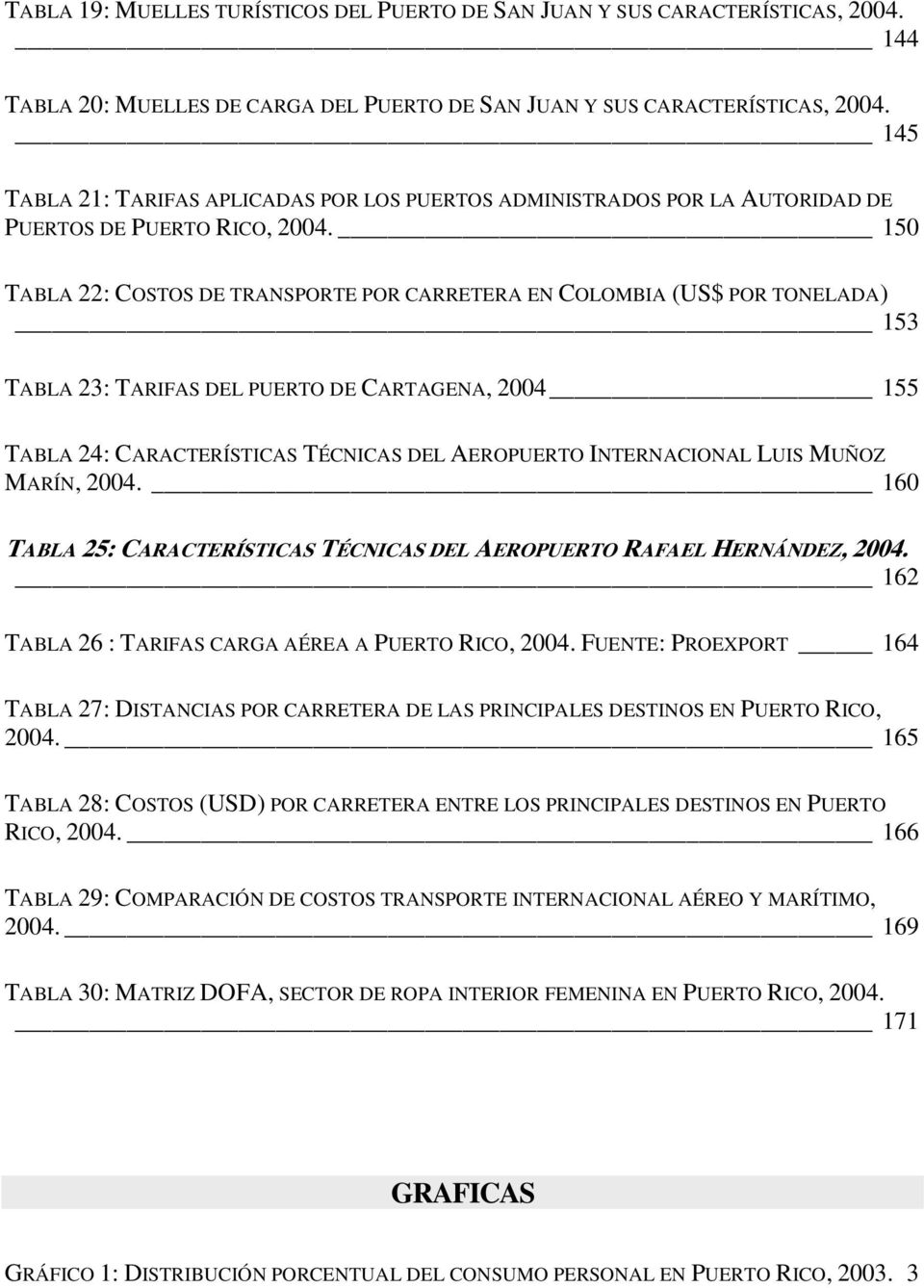 150 TABLA 22: COSTOS DE TRANSPORTE POR CARRETERA EN COLOMBIA (US$ POR TONELADA) 153 TABLA 23: TARIFAS DEL PUERTO DE CARTAGENA, 2004 155 TABLA 24: CARACTERÍSTICAS TÉCNICAS DEL AEROPUERTO INTERNACIONAL