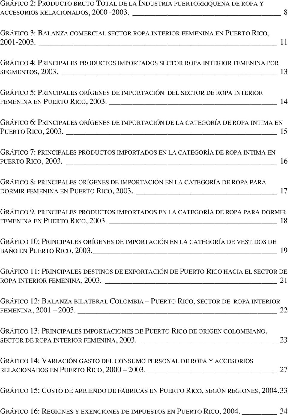 13 GRÁFICO 5: PRINCIPALES ORÍGENES DE IMPORTACIÓN DEL SECTOR DE ROPA INTERIOR FEMENINA EN PUERTO RICO, 2003.