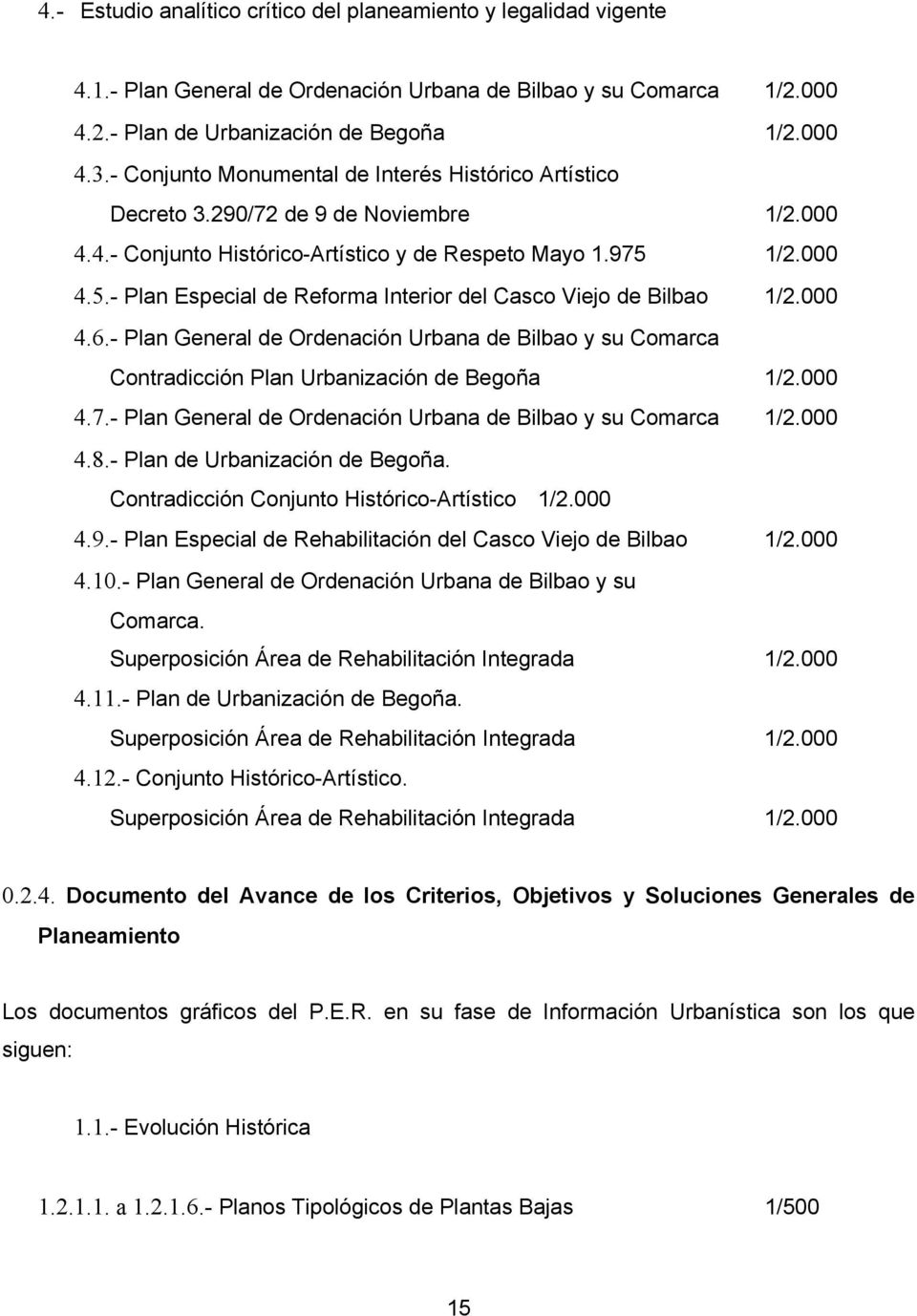 1/2.000 4.5.- Plan Especial de Reforma Interior del Casco Viejo de Bilbao 1/2.000 4.6.- Plan General de Ordenación Urbana de Bilbao y su Comarca Contradicción Plan Urbanización de Begoña 1/2.000 4.7.