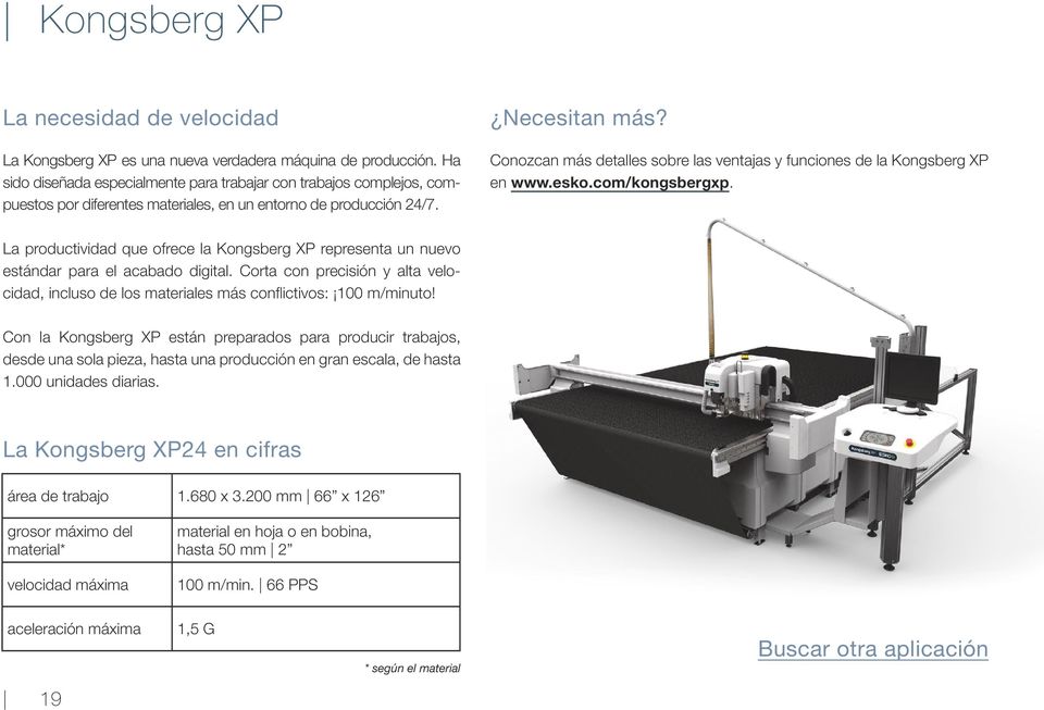 Conozcan más detalles sobre las ventajas y funciones de la Kongsberg XP en www.esko.com/kongsbergxp. La productividad que ofrece la Kongsberg XP representa un nuevo estándar para el acabado digital.