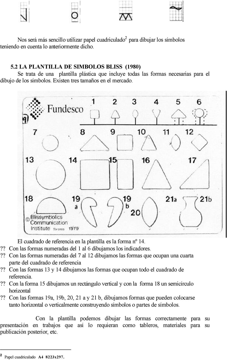 El cuadrado de referencia en la plantilla es la forma nº 14.?? Con las formas numeradas del 1 al 6 dibujamos los indicadores.
