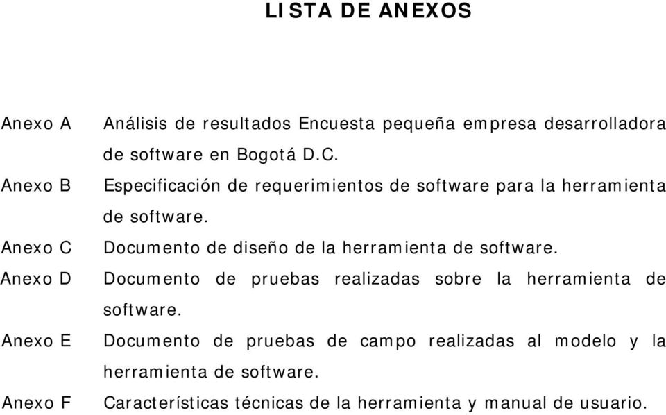 Documento de diseño de la herramienta de software. Documento de pruebas realizadas sobre la herramienta de software.