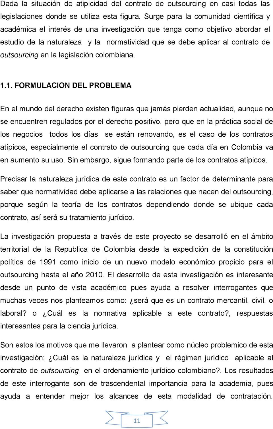 outsourcing en la legislación colombiana. 1.
