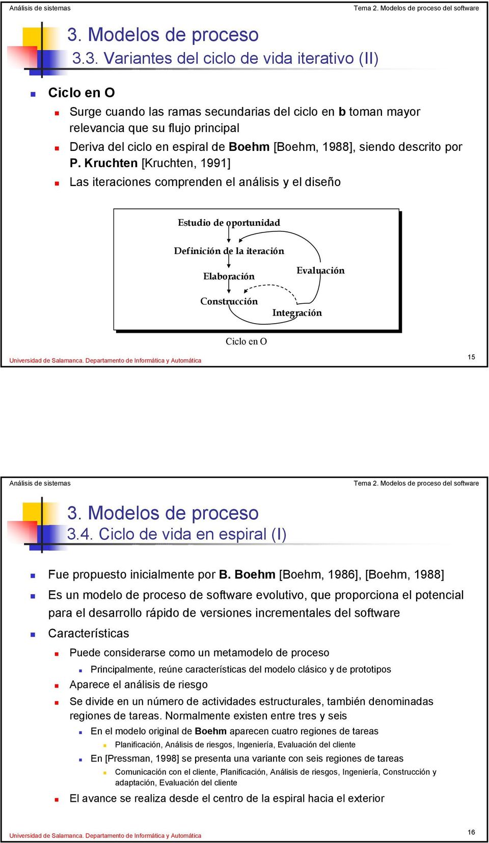 Kruchten [Kruchten, 1991] Las iteraciones comprenden el análisis y el diseño Estudio de oportunidad Definición de la iteración Elaboración Evaluación Construcción Integración Ciclo en O 15 3.4.