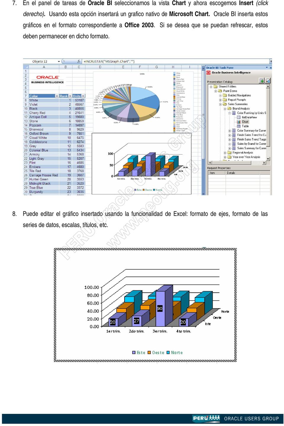 Oracle BI inserta estos gráficos en el formato correspondiente a Office 2003.