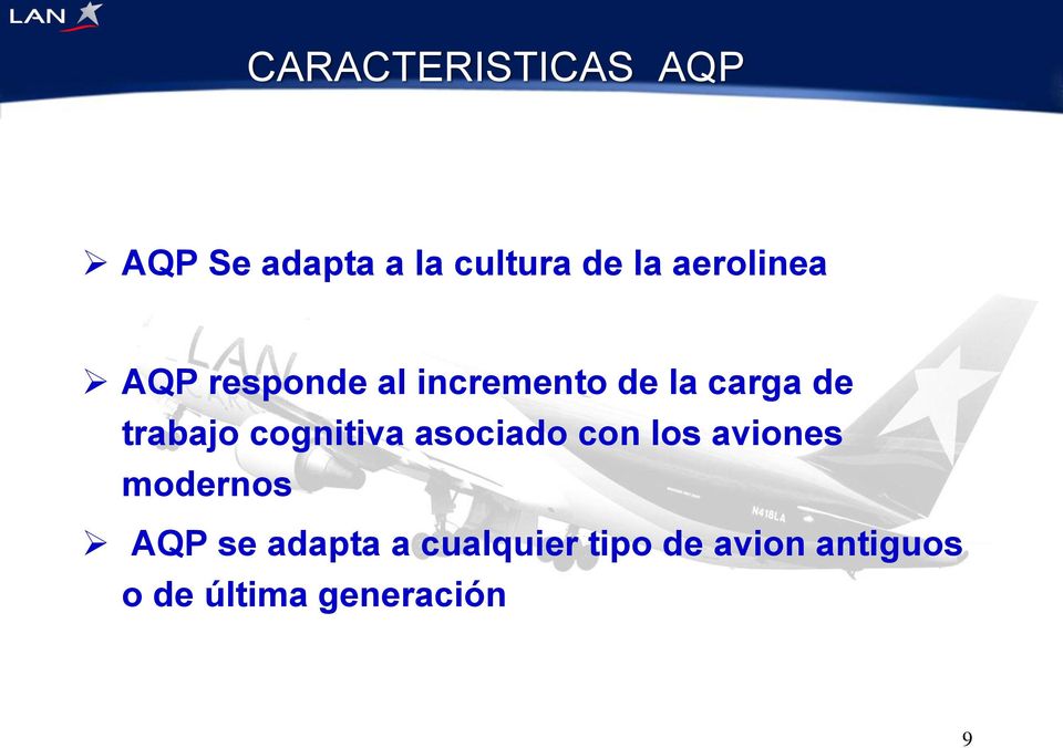 trabajo cognitiva asociado con los aviones modernos AQP