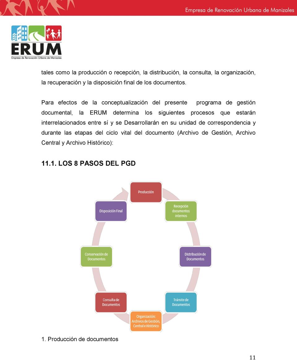 Para efectos de la conceptualización del presente programa de gestión documental, la ERUM determina los siguientes procesos que
