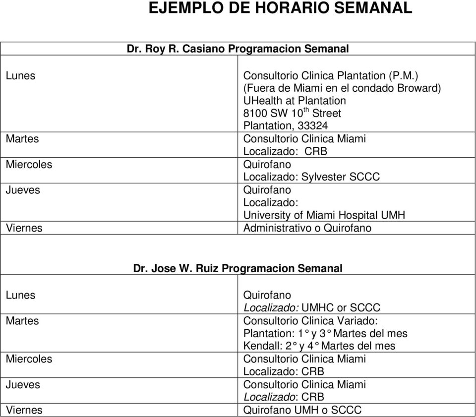 University of Miami Hospital UMH Administrativo o Quirofano Dr. Jose W.