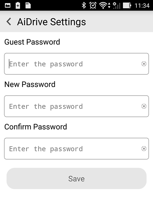 Cambiar la contraseña de invitado Para cambiar la contraseña de invitado: 1. En la pantalla de inicio de AiDrive, deslice rápidamente desde la izquierda para mostrar el menú de aplicaciones. 2.