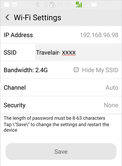 Asignar un SSID y una contraseña únicos a su Travelair AC Puede cambiar el SSID y la contraseña predeterminados de su Travelair AC. Para asignar un SSID y una contraseña únicos a su Travelair AC: 1.