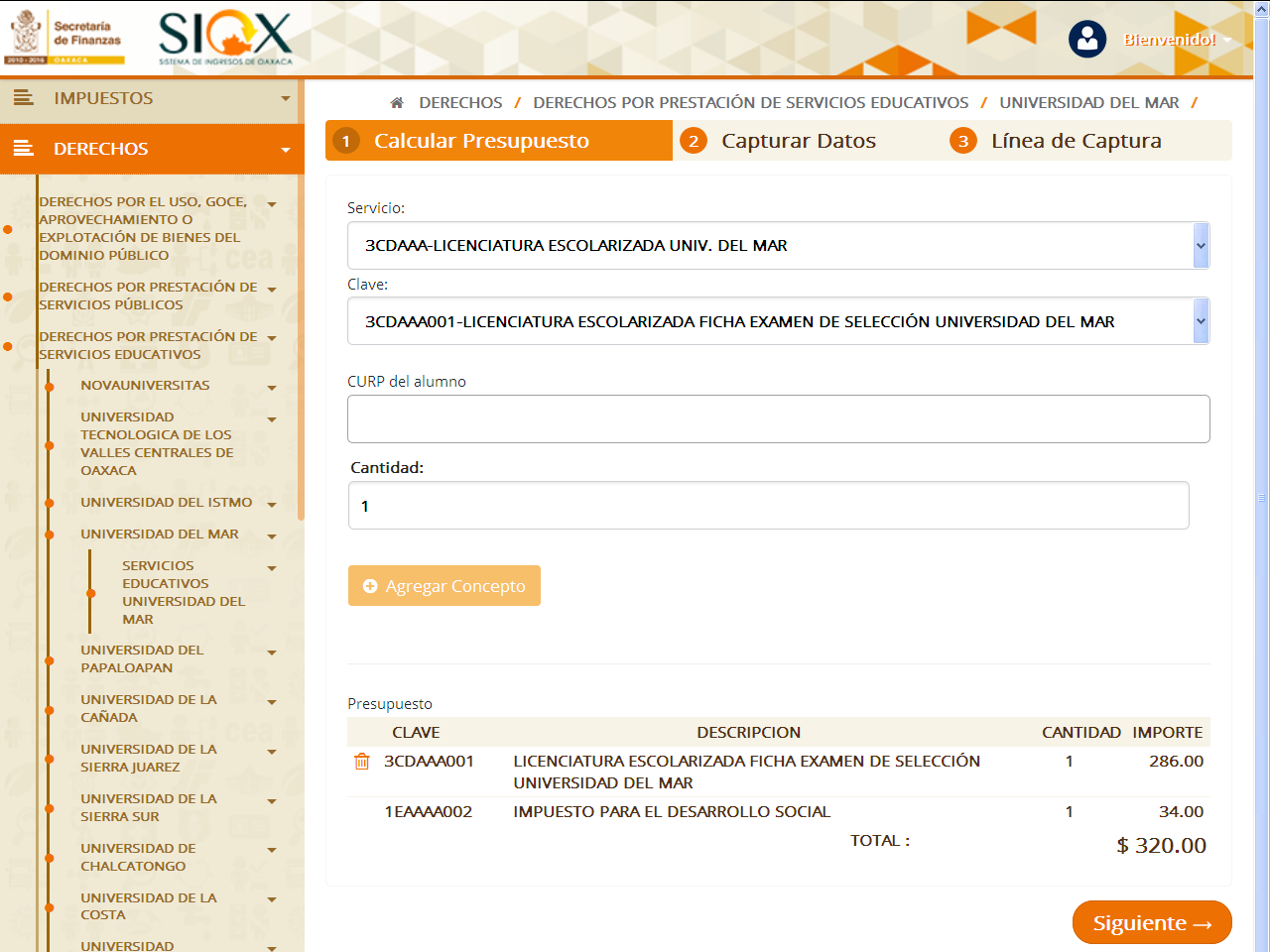 PAGO PARA DERECHO A EXAMEN DE SELECCIÓN. Accesar al link de la Secretaría de Finanzas de Oaxaca para generar formato de línea de captura https://siox.finanzasoaxaca.gob.