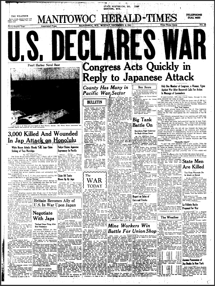 Los norteamericanos declararon la guerra a Japón, que a su vez reclamó la ayuda de sus aliados.