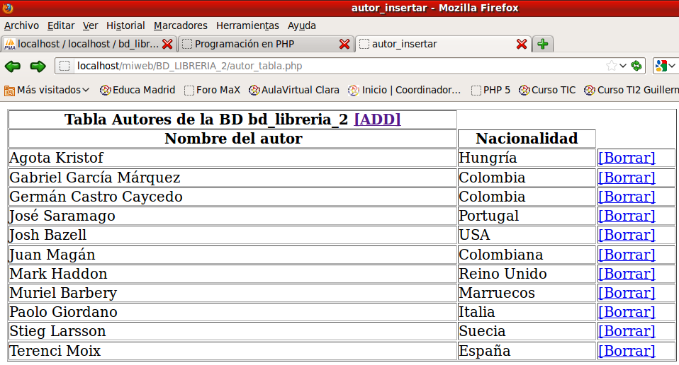 Modificar la BD librería: gestión de la tabla autor 1º Bachillerato TIC página 3/9 4.