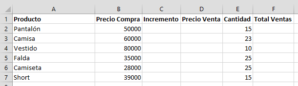 Ejercicio 5 Cree la siguiente hoja de cálculo: Calcule los totales utilizando en las filas el método manual y en las columnas la función Autosuma Ejercicio 6 Calcular: 1.