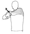 Estiramiento global de parte superior de brazo y dorsal medio. Se coge con la mano contrario el codo del lado que se quiere estirar y se intenta llevarlo hacia el hombro contrario.