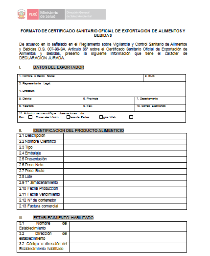 CERTIFICADO SANITARIO OFICIAL DE EXPORTACION Documento donde se garantiza por escrito que un determinado lote de un