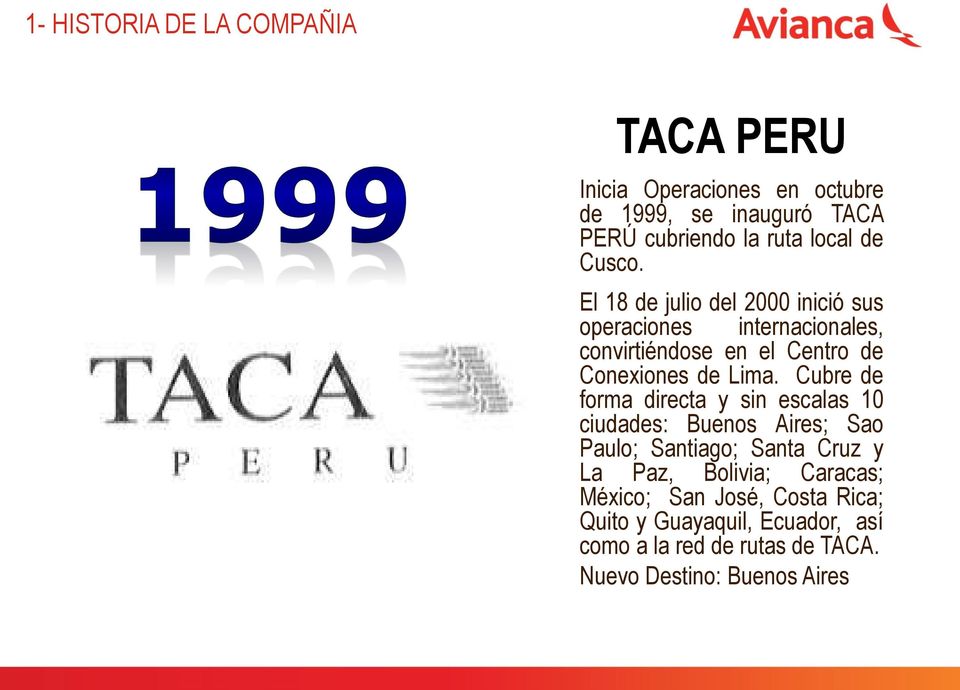 El 18 de julio del 2000 inició sus operaciones internacionales, convirtiéndose en el Centro de Conexiones de Lima.