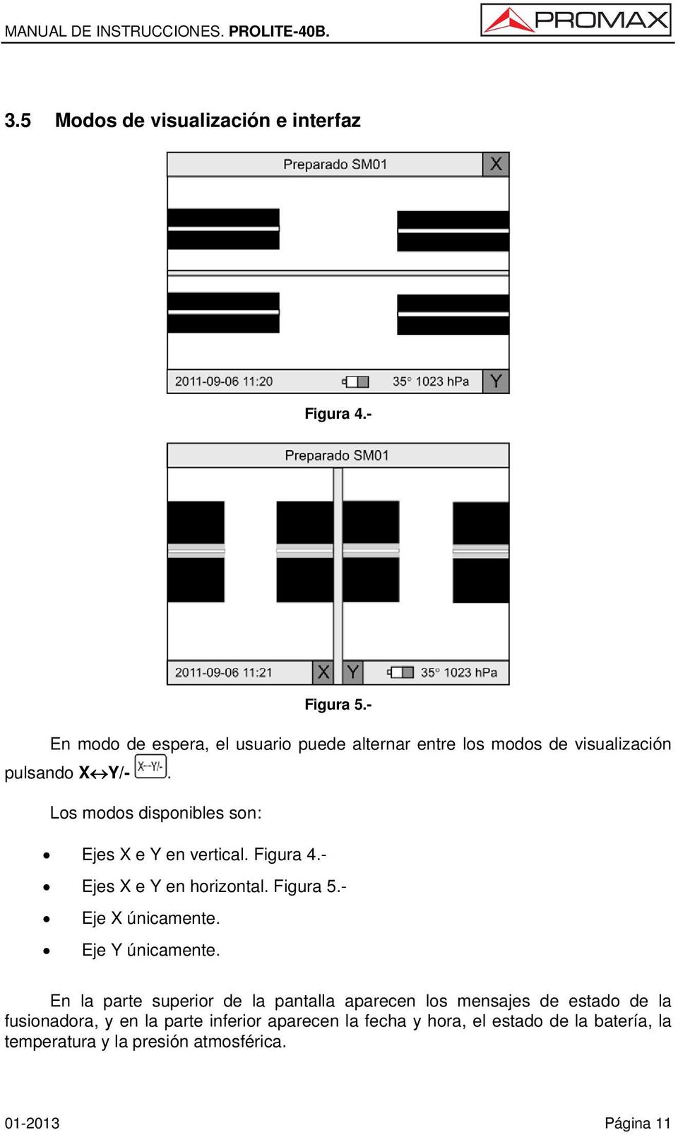 Los modos disponibles son: Ejes X e Y en vertical. Figura 4.- Ejes X e Y en horizontal. Figura 5.- Eje X únicamente.