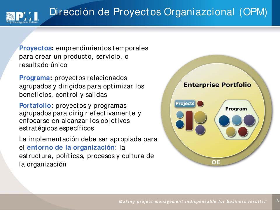 proyectos y programas agrupados para dirigir efectivamente y enfocarse en alcanzar los objetivos estratégicos específicos La