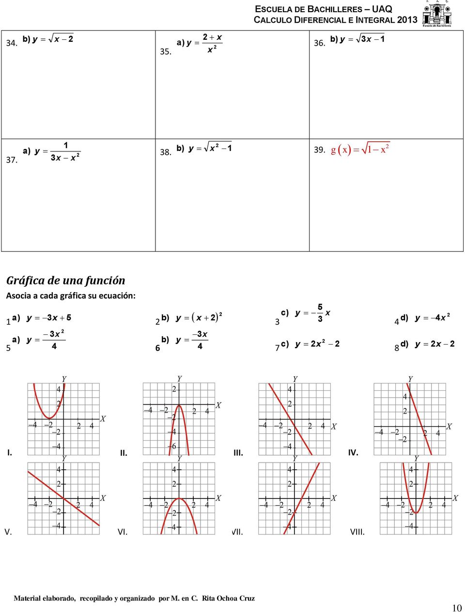 Gráfica de una función Asocia a cada gráfica su ecuación: 1 a) y