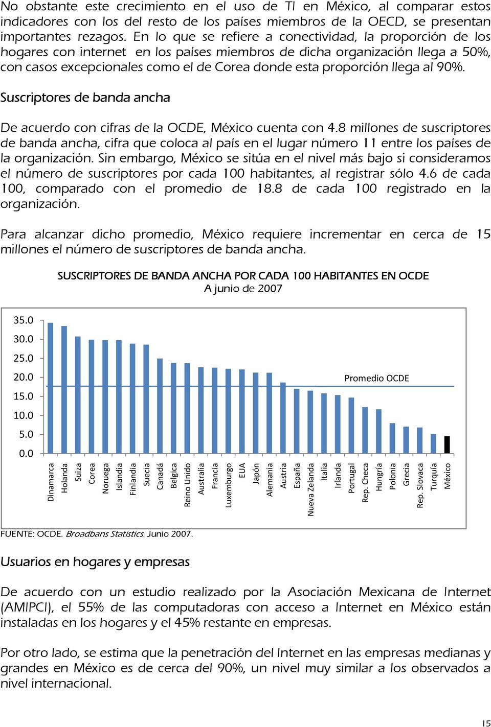 llega al 90%. Suscriptores de banda ancha De acuerdo con cifras de la OCDE, México cuenta con 4.