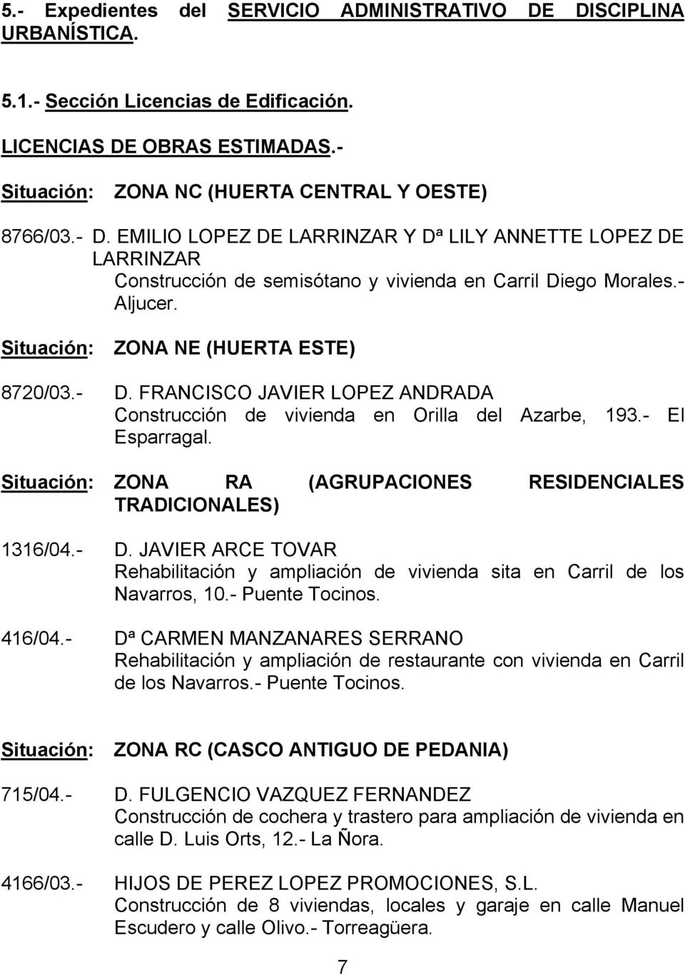 FRANCISCO JAVIER LOPEZ ANDRADA Construcción de vivienda en Orilla del Azarbe, 193.- El Esparragal. ZONA RA (AGRUPACIONES RESIDENCIALES TRADICIONALES) 1316/04.- D.