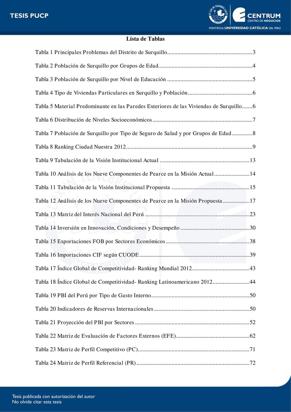 .. 6 Tabla 6 Distribución de Niveles Socioeconómicos... 7 Tabla 7 Población de Surquillo por Tipo de Seguro de Salud y por Grupos de Edad... 8 Tabla 8 Ranking Ciudad Nuestra 2012.