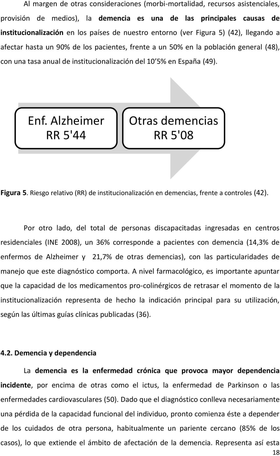 Alzheimer RR 5'44 Otras demencias RR 5'08 Figura 5. Riesgo relativo (RR) de institucionalización en demencias, frente a controles (42).